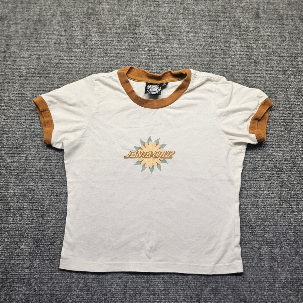 Santa Cruz Skateboards Womens Ringer Graphic T-Shirt White Brown Flower Size M